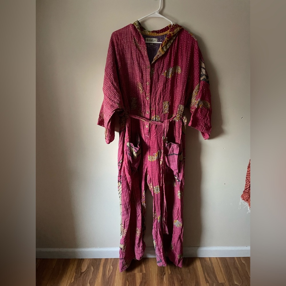 New Pink Kantha Bae Zen Hooded Jumpsuit